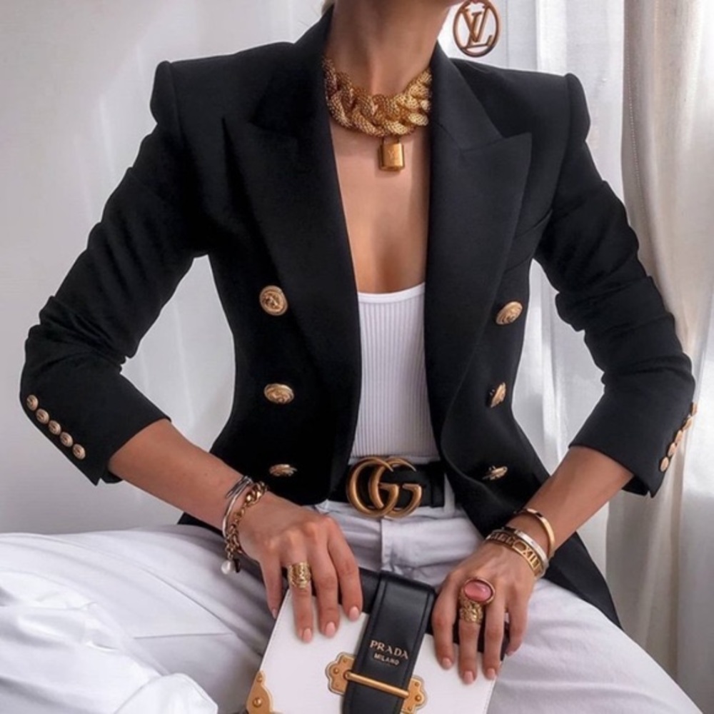 Zara NWT sold out black gold button balmain blazer